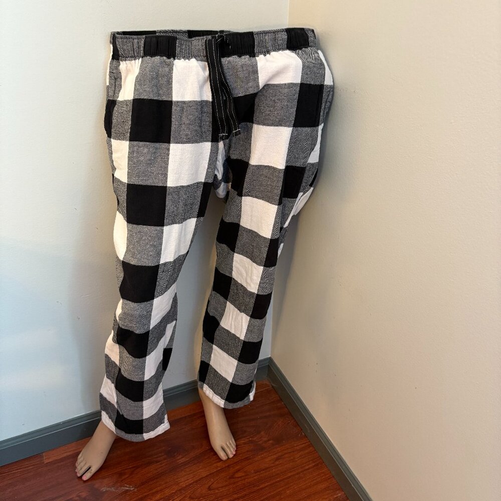 Old Navy Plaid Pajama Pants Women's L Black White Buffalo Check
